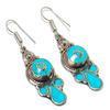 Natural Tibetan Turquoise Gemstone Handmade Jewelry Earring 2.36" J0t12