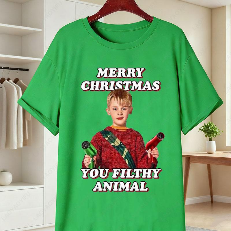 Home Alone Movie Cotton Unisexs TShirt Funny Kevin McCallister Gang Facepalm Print Tees Christmas Short Sleeve Casual Shirts