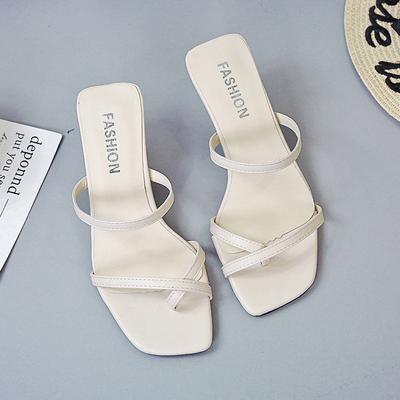 Тапочки женская верхняя одежда 2025 новый средний каблук квадратная голова римские женские сандалии интернет знаменитость фея ветер носок женская обувь зарубежная торговля