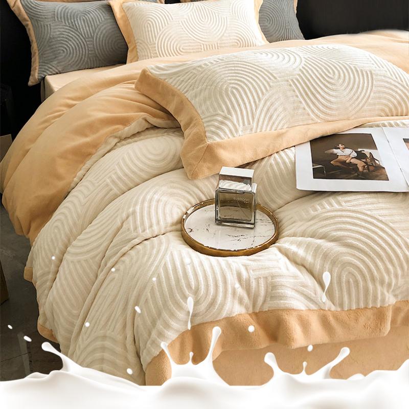 Комплект постельного белья из молочного флиса для беременных и младенцев класса А из четырех предметов для осени и зимы, теплый и толстый коралловый флис, сон обнаженным с флисом