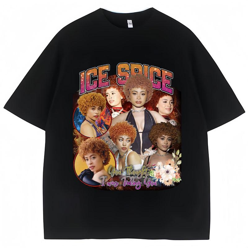 90s Vintage Rapper Ice Spice Tshirt Unisex Women Oversized T Shirts Popular Hip Hop Fashion Casual Pure Cotton Tshirts Streetwear
