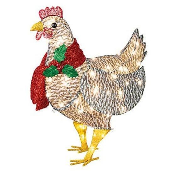 Luminous Chicken with Scarf Holiday Decoration, LED Christmas Outdoor Decoration, Christmas Garden Art with Lights