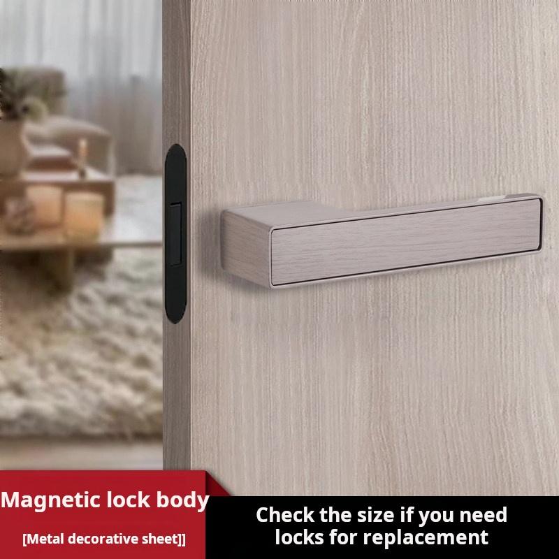 (1 Set) Cream Style Minimalist Magnetic Ecological Door Lock Home Indoor Bedroom Door Handle One Line Lock Hardware Accessories