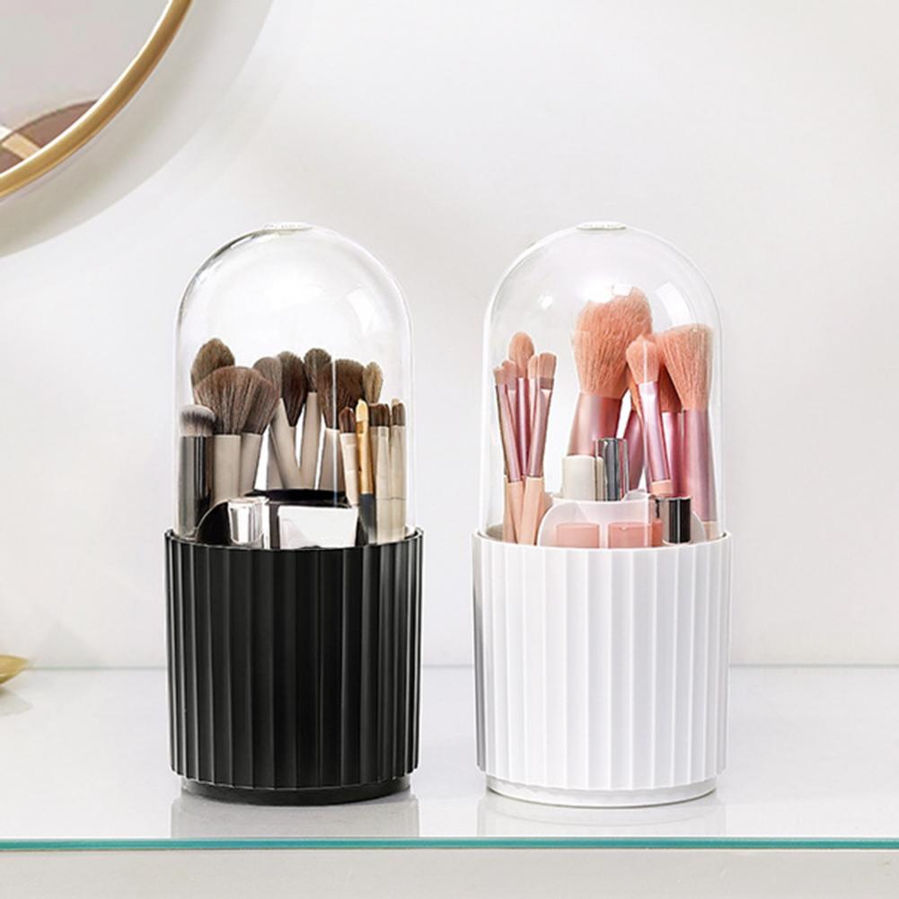 Makeup Brush Holder Dustproof Cosmetic Organizer Rotatable Desktop Storage Box Makeup Brush Display Case Pen Pencil Storage Box