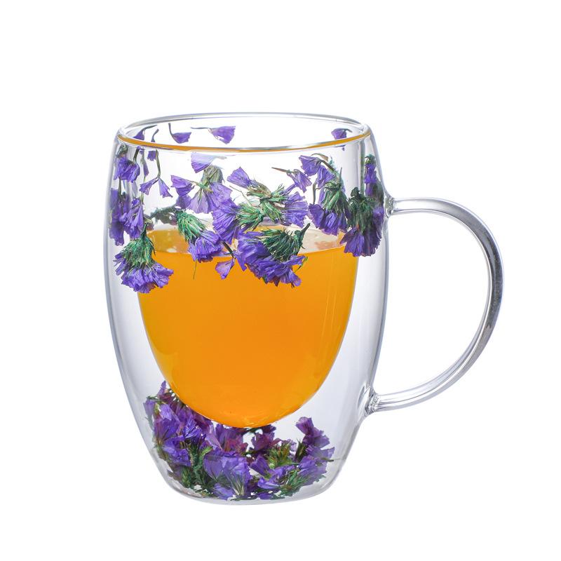 YWDL Двойные стенки стеклянные кофейные кружки Двойная изоляционная стеклянная чашка для девочки Подарочный рождественский подарок 350 мл Цветочный дизайн