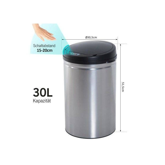 HOMCOM Automatique Sensor Poubelle IR Sensor, Rond, 30L, Seau intérieur en option, inox