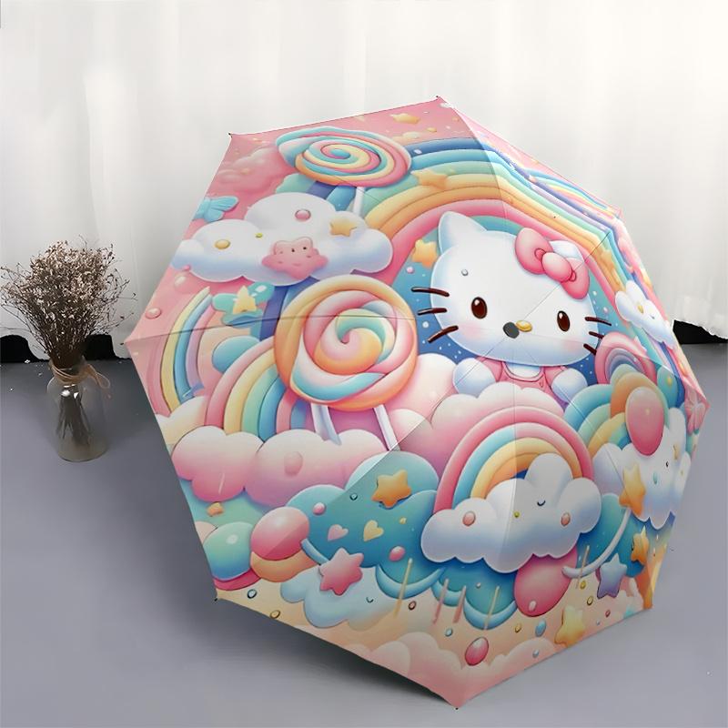 1pc Hello Kitty Clouds Automatic Opening Folding Umbrella - Portable 3-Fold Design with Iron Frame, Perfect for Outdoor Use, Festive Gifts, Fans, Trav