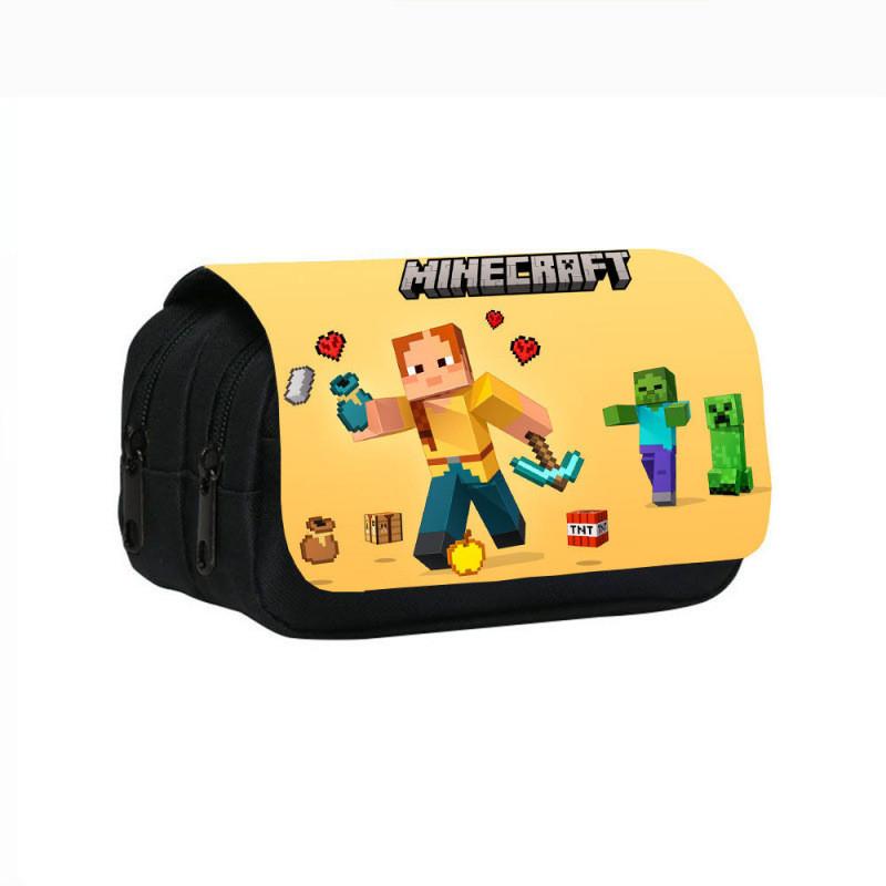 Minecraft Game Character Patterns Students Double Layered Stationery Storage Bag For School Use