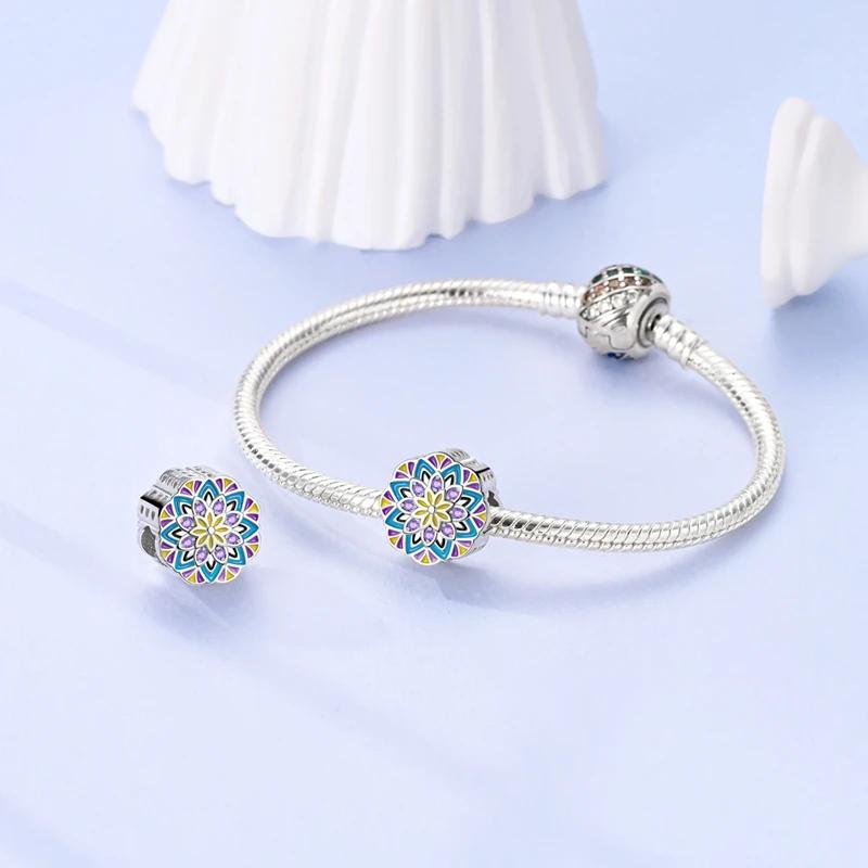 Цветная Тонкая Цветок Мандала Бусина Медь Настоящая Бусина Подходит для Настоящих Браслетов-Шармов Бусины Ювелирные Изделия Подарок Для Женщин