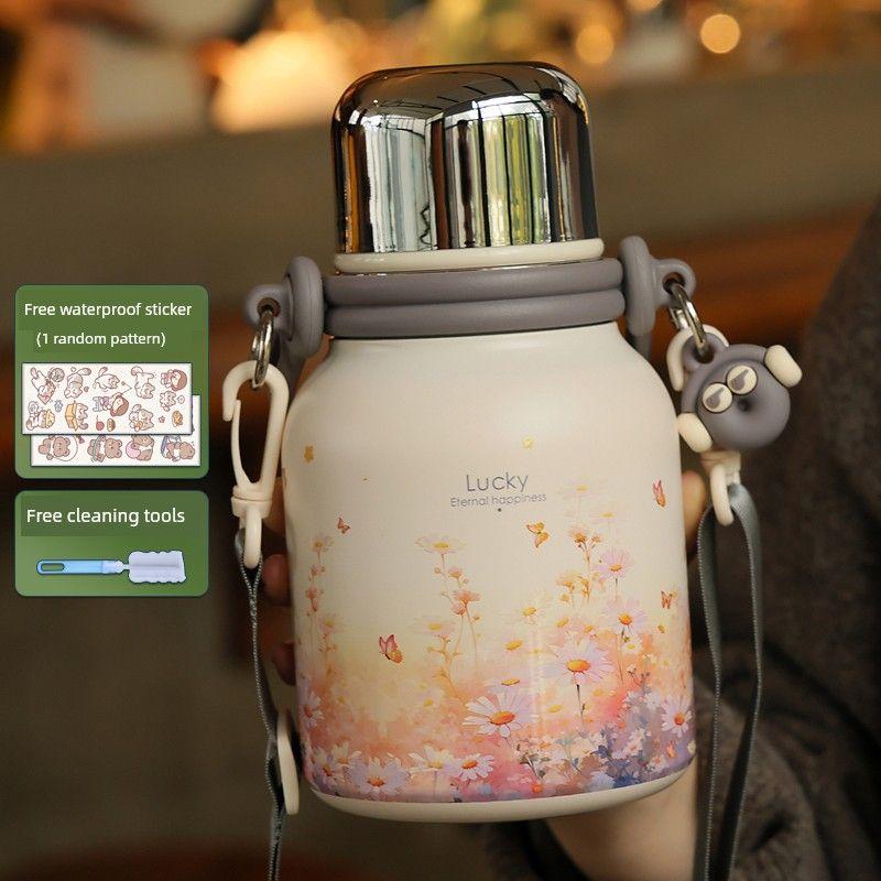 German Insulated Water Bottle, Large Capacity Thermos Cup, Stylish and High-End Design for Students, Stainless Steel Tea Brewing Cup