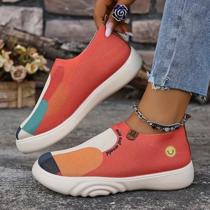 Женские слипоны Новые повседневные туфли на толстой подошве с росписью и женские туфли на плоской подошве