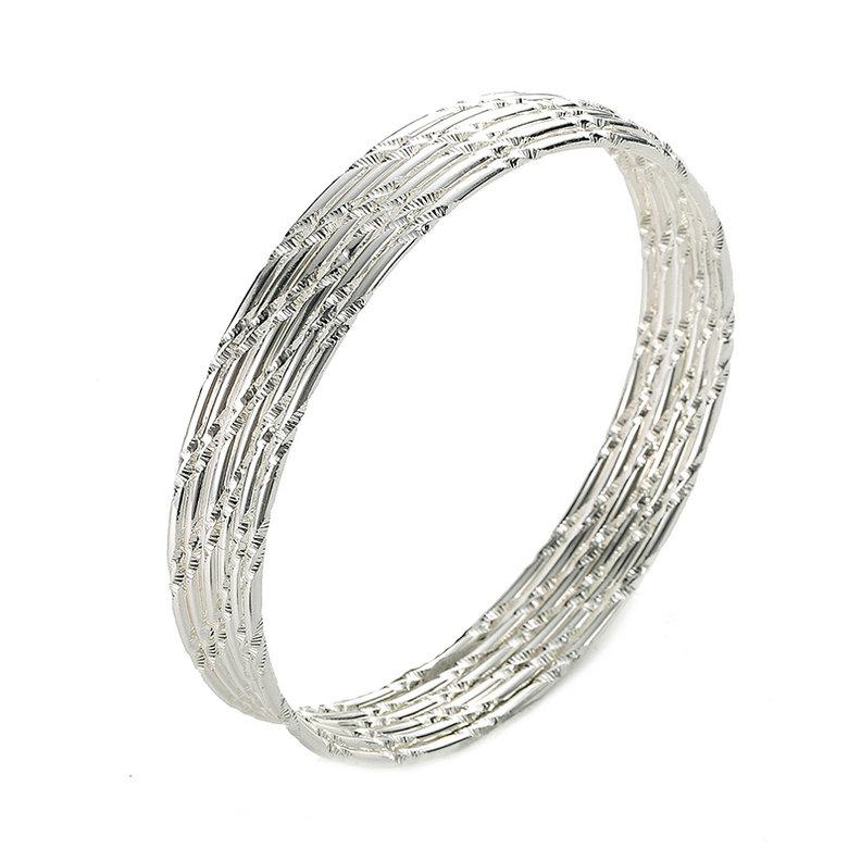 6PC/SET Fashion Gold Plated Silver Bangles Bracelets For Women 68mm Big Circle Wire Indian Bangle Jewelry Gifts