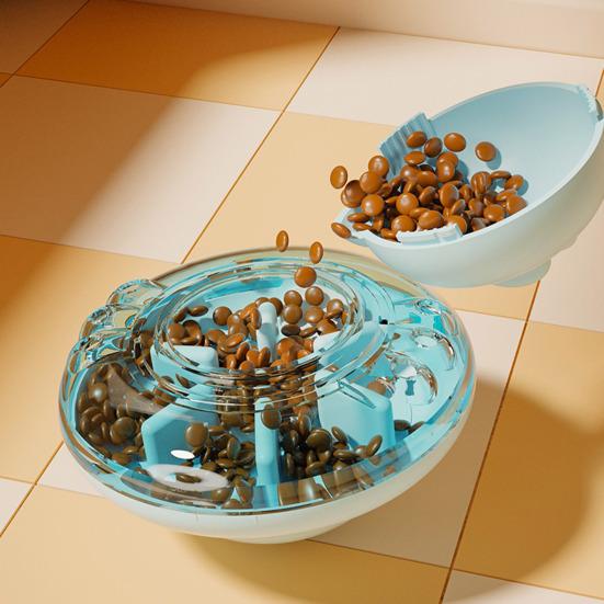 Interactive Cat Puzzle Feeder Toy Flying Saucer Design Treat Dispensing Slow Feeder with Adjustable Outlet for Indoor Cats