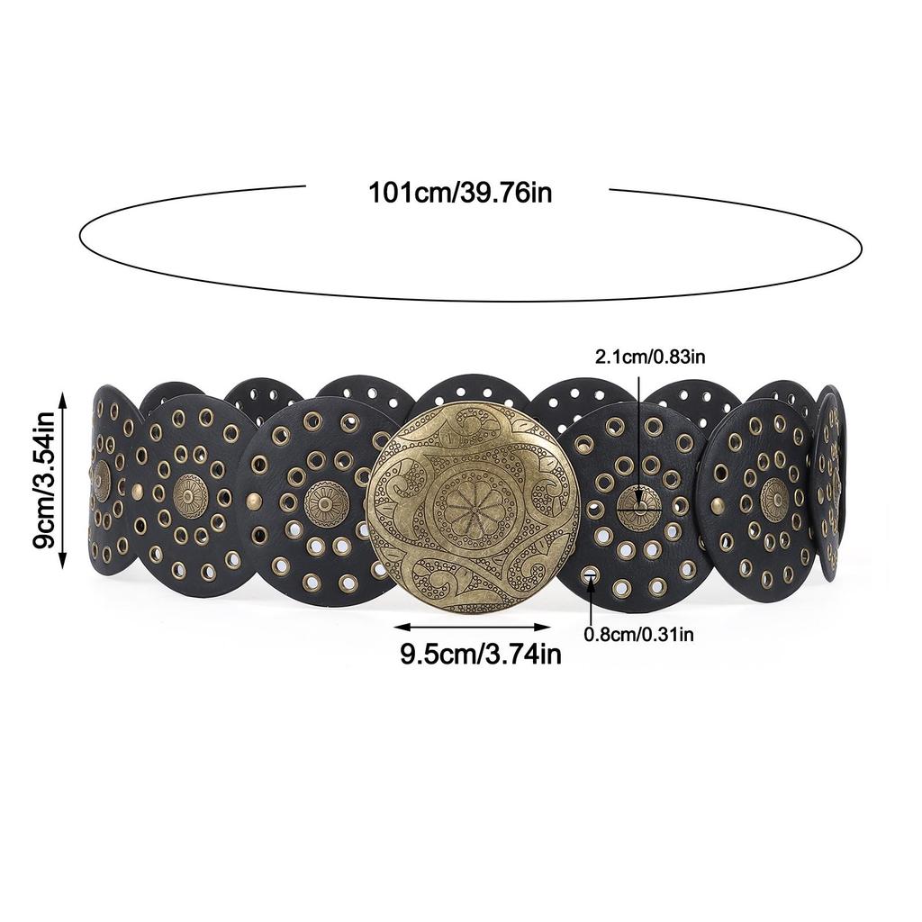 Western Style Disc Belt Y2K Wide Disc Belt Cowboy Wide Disc Belt Hollow Belt for Women
