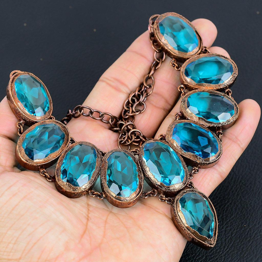 Ожерелье с голубым топазом, Ювелирные изделия из драгоценных камней, Ожерелье из электроформованной меди, Регулируемое ожерелье-цепочка ручной работы, Подарок для жены, Ювелирные изделия