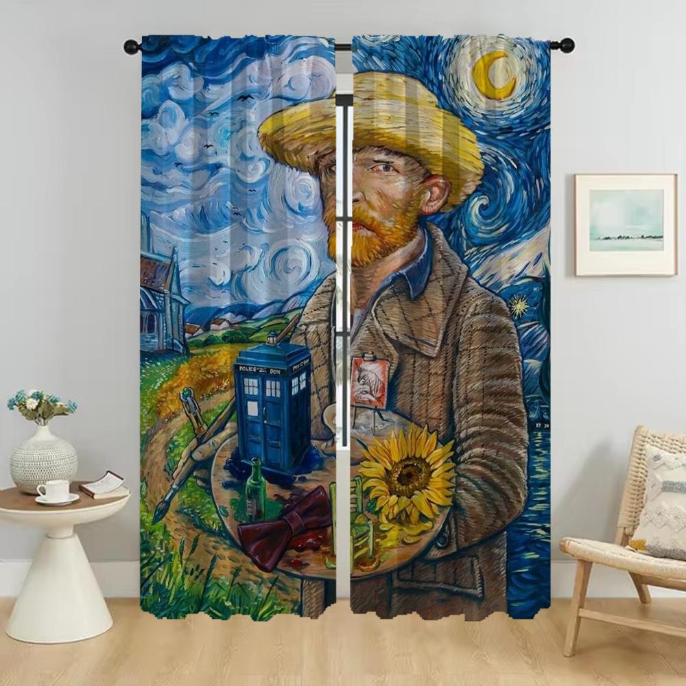 Van Gogh Элегантные шторы для гостиной, кухонные шторы, 2 шт., затемняющие шторы, тюль для перегородки в спальне