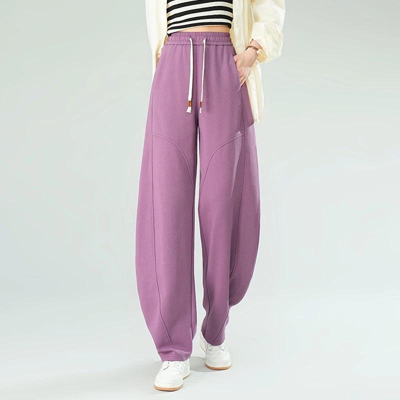 Женские широкие брюки из бархата с высокой талией в корейском стиле 2024 года — коллекция осень/зима с завязками на шнурке и свободным кроем.