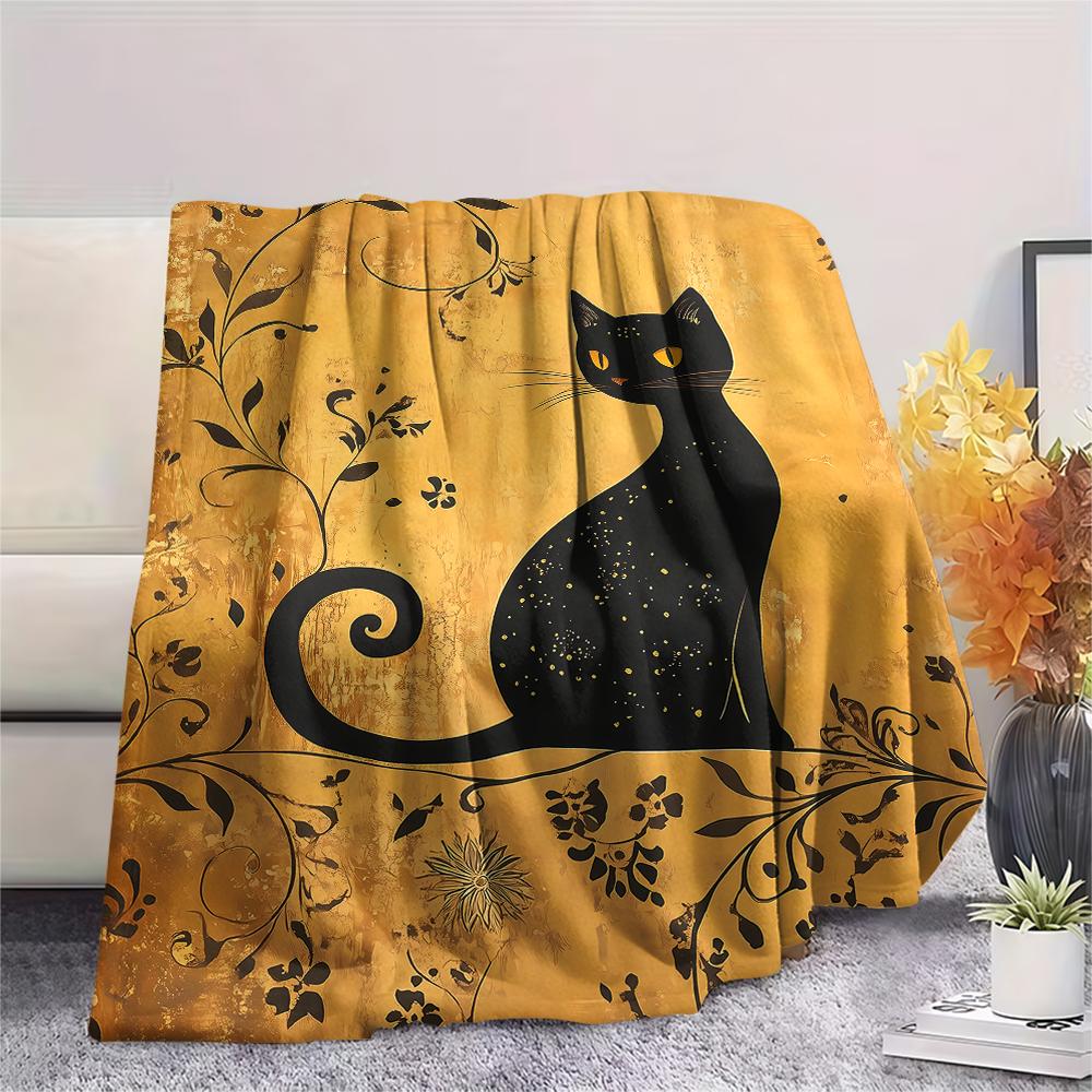 Gothic Dark Little Black Cat Print Flannel Blanket,High quality Comfortable for All Seasons,Home Decor,Warmth and Comfort,Perfect for Christmas Gifts