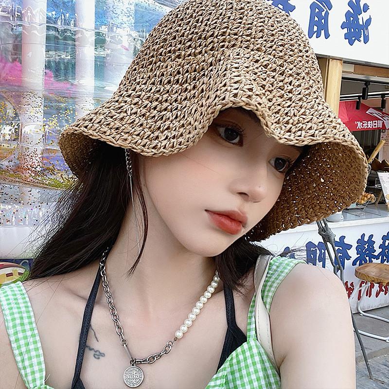 Elegant Women's Spring Summer Woven Sun Hat Foldable Breathable Beach Straw Hat