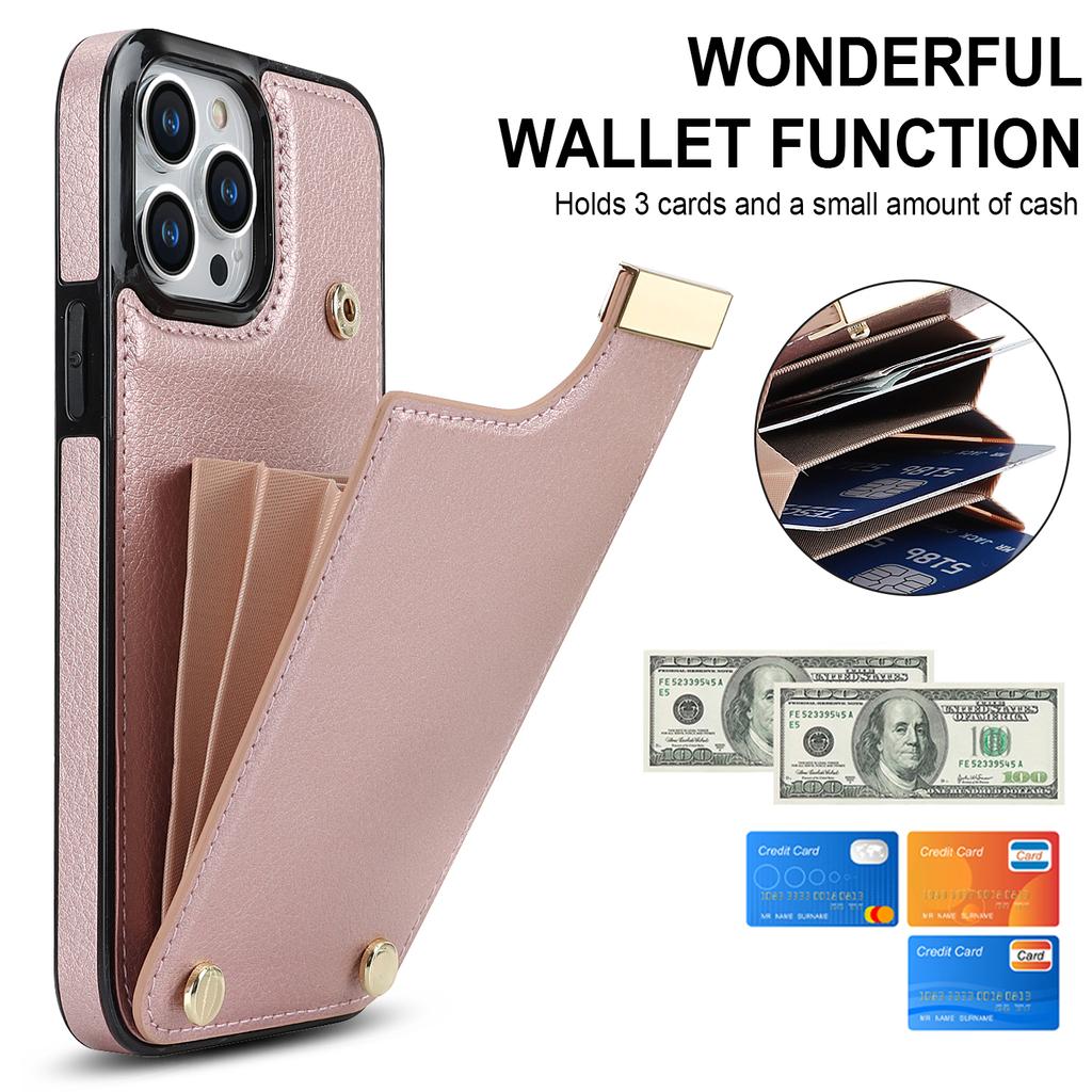 For iPhone 13 Pro Max Case Phone Cover TPU+PU Leather+Metal Shell with Card Holder