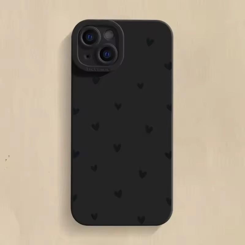 Для iPhone 16 14 15 13 12 11 Pro Max X XR XS 7 8 15 16 Plus SE 2020 Ударопрочный Силиконовый Мягкий Черный Чехол-Накладка с Рисунком Сердца