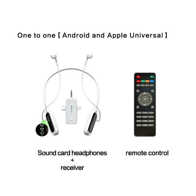 Private Mold Wireless Sound Card & Headset: English Version, All-in-One Microphone with Noise Reduction, Remote Control, and Monitoring Features.
