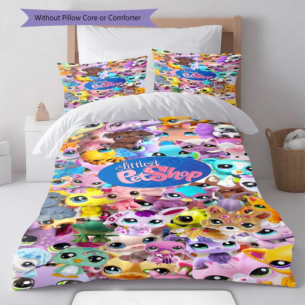 Littlest Pet Shop Pattern Bedding,Quilt Set Quilt Cover Pillowcase Home Birthday Gift(1 * duvet cover + 2 * pillowcase, without core)