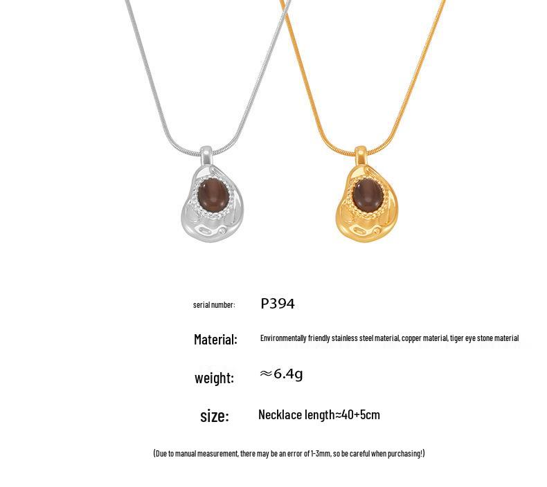 Европейская и американская подвеска-ожерелье из камня тигровый глаз с цепочкой из нержавеющей стали с 18-каратным золотым покрытием