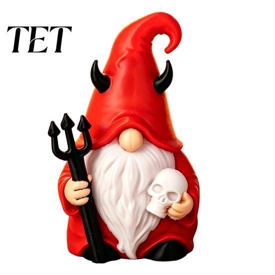 Handmade 3D Printed Crafts Halloween Devil Gnome Statue, Red Hat Figurine, Gothic Yard Landscaping Decor Dwarf Tabletop Ornament for Indoor
