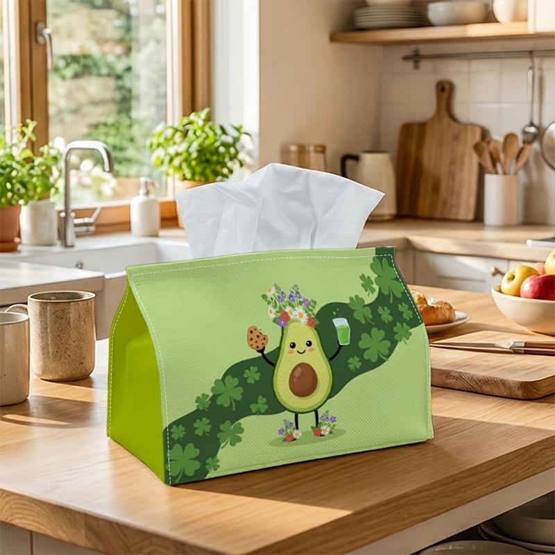 1pc Cartoon Cute Avocado Tissue Box - Green Clover Spring Napkin Storage Box, Suitable for Rolls/facial Tissues/single Sheets, Multi-functional Storag