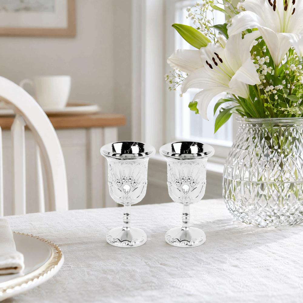 2pcs Silver Metal Wine Glass Exquisite Cocktail Glass Goblets & Chalices Chalice Goblet Banquet