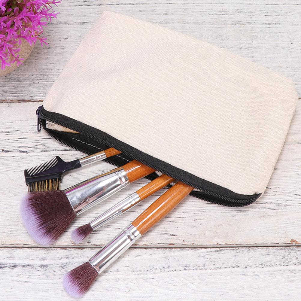 10Pcs Beige Canvas Pencil Bags Blank Pouches Zipper Makeup Bags Travel Organizer Small Canvas Pouches Toiletries Bag
