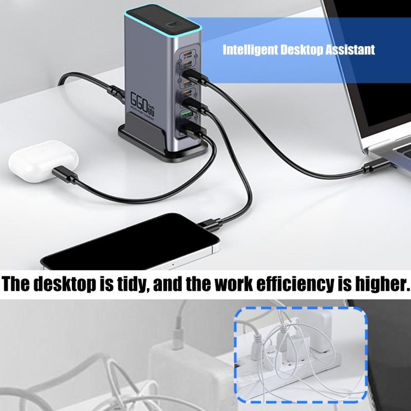 660 Вт 8-портовая станция быстрой зарядки USB C с портом PD100 Вт для ноутбуков, телефонов, планшетов, устройств. Европейские вилки. Настенное зарядное устройство