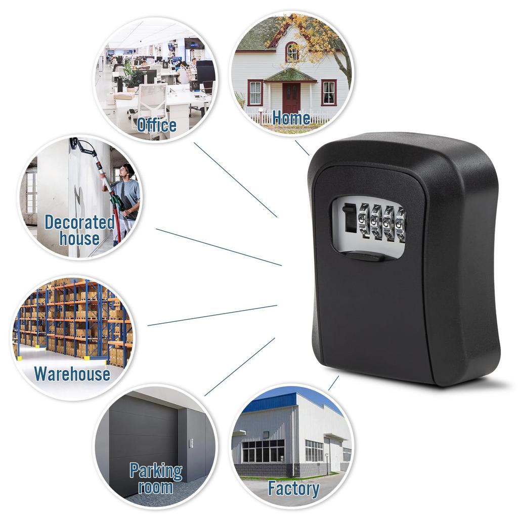 Wall Mounted Portable 4 Digit Waterproof Outdoor Key Hide Combination Password Key Lock Box for Garages Warehouses Houses