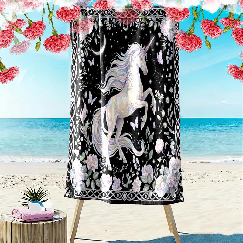 Vintage Floral Dragon Print Beach Towel, Large Soft Quick Dry Towel for Beach Camping Swimming