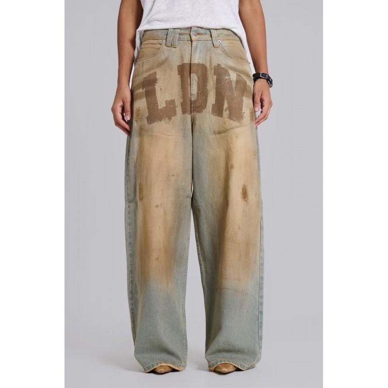 Y2K Distressed Washed Letter Print Denim Jeans Loose Straight Cut Streetwear Pants Teens