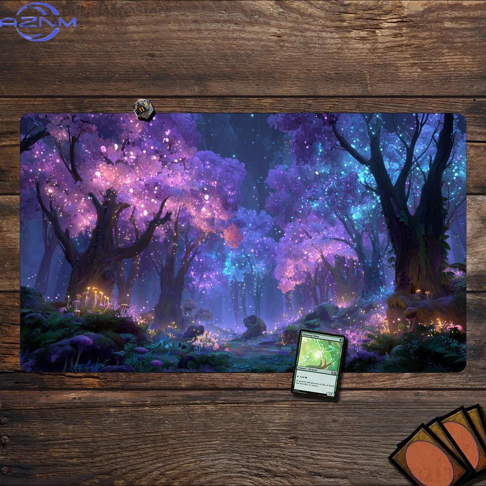 Magic Neon Forest Playmat Fantasy Glowing Tree Tcg Card Game Mat NonSlip Large Desk Mouse Pad