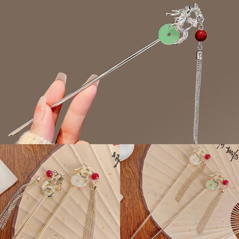 Elegant Fringed Hair Stick Chinese Hanfu Danglings Hairpin Barrettes NonSlip Chopsticks Dragon Hair Pin for Hair Styling