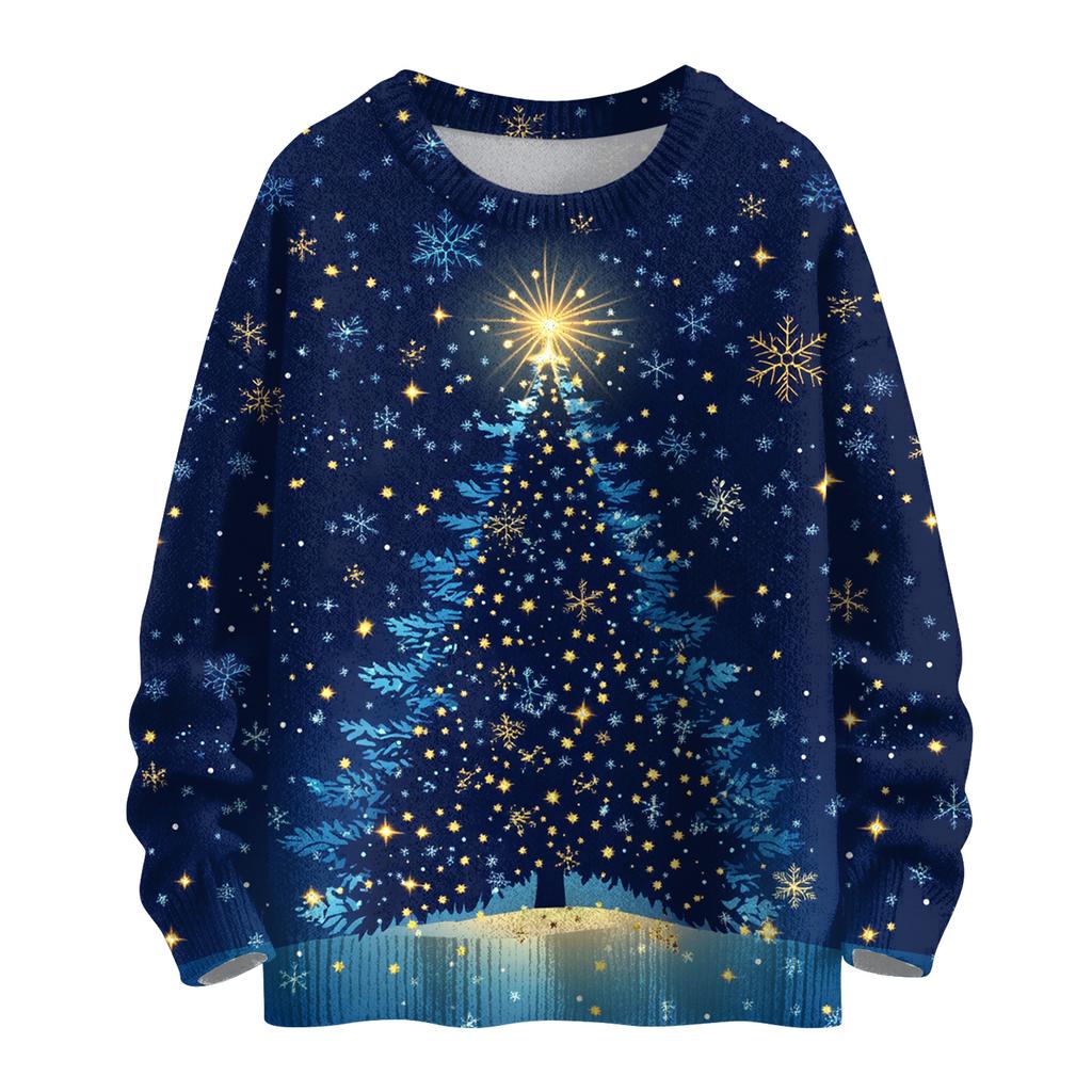 Ladies' Fashionable Casual Long Sleeved Christmas Printed Round Neck Knitted Yarn