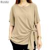 Zanzea Round Women Neck Casual Summer Short Sleeve Blouse