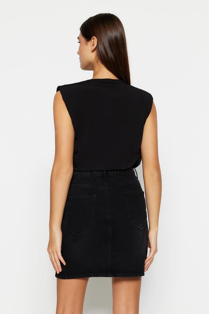 Women's Fashion New Bodysuit Emerald Padded Double Breasted Collar Flexible Snap Fastener Knitted Bodysuit