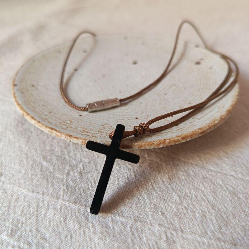 Yu Sheng's Original European and American Style Trendy Titanium Steel Cross Handmade Woven Necklace Niche Rope Student Couple Pendant