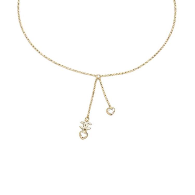 Chanel 25B Double C Heart Pendant Alloy Necklace Unisex necklace Light-Gold ABG253-B21750-U3283