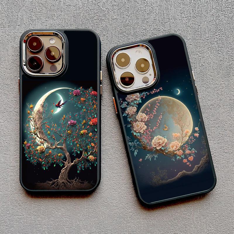 Роскошный чехол для телефона 'Луна на ветке' из мягкого силикона для iphone 16 13 12 11 Pro Max 15 14 Pro Max Plus XR X XS 7 8 plus SE2
