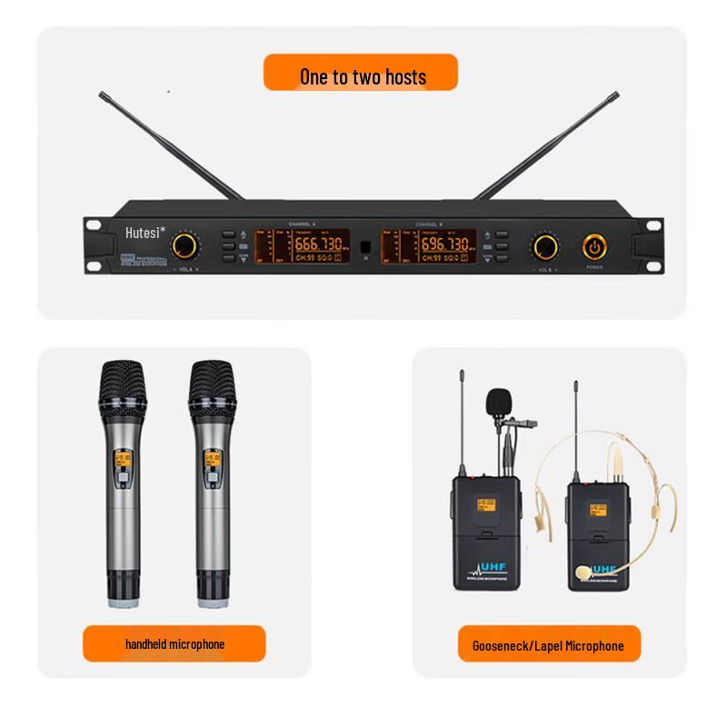 Husi DC-120-2 UHF Wireless Dual-Channel Lavalier Microphone System (CN version)