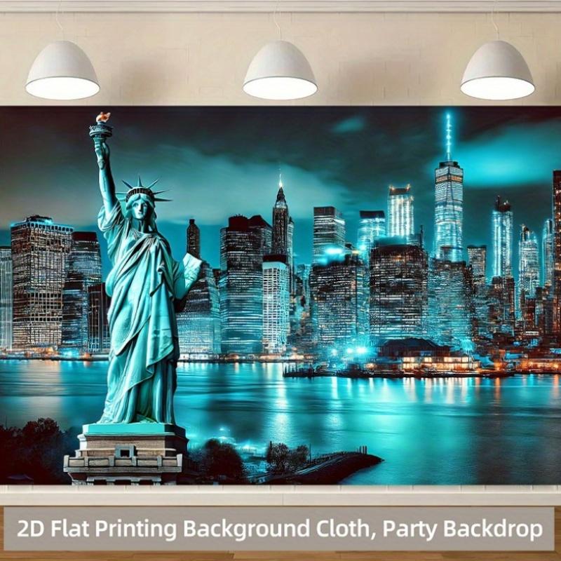 1 piece of 2D background fabric with the Statue of Liberty standing on the city night scene background fabric.PMJ
