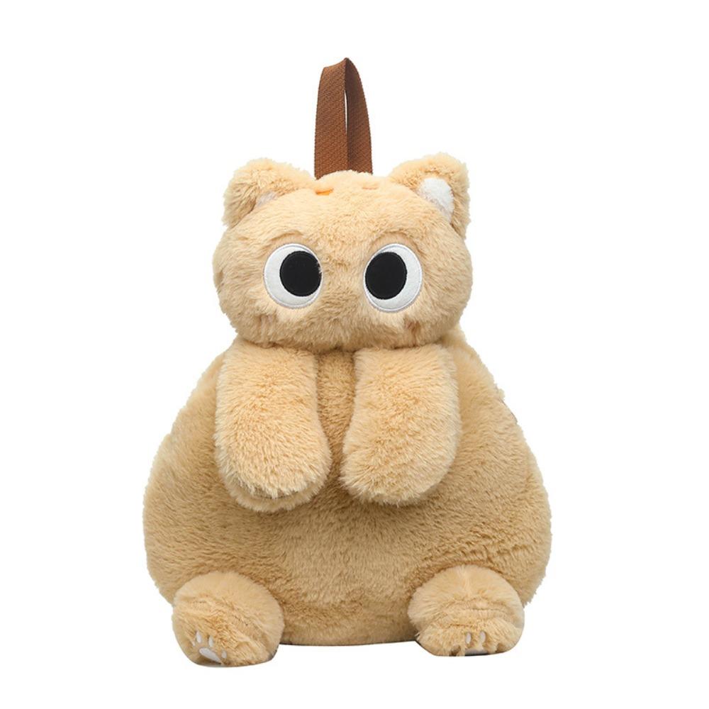 Рюкзак мультяшный большой вместимости, сумка плюшевая с забавным котом с большими глазами, плюшевая сумка через плечо с котом для девочки