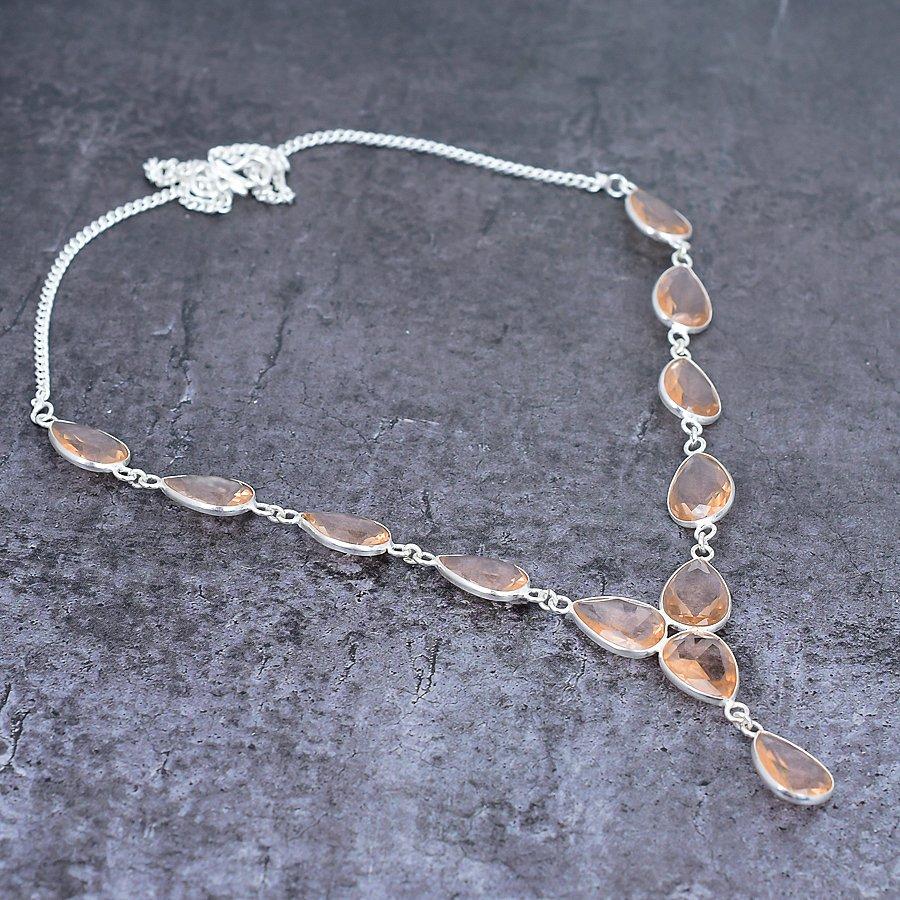 Morganite Ethnic 925 Sterling Silver Jewelry Necklace 18" P8v01