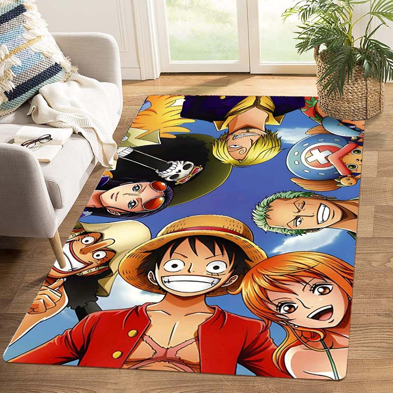 One Piece Luffy & Crew Pattern Printed Rug, Anime Style Home Decor, Anti-slip & Stain-resistant Carpet for Bedroom & Living Room