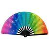 Folding Fan Colorful Holographic Rave Fan Bamboo Ribs Hand Fan Decorative Gifts for Festival Dancing Party
